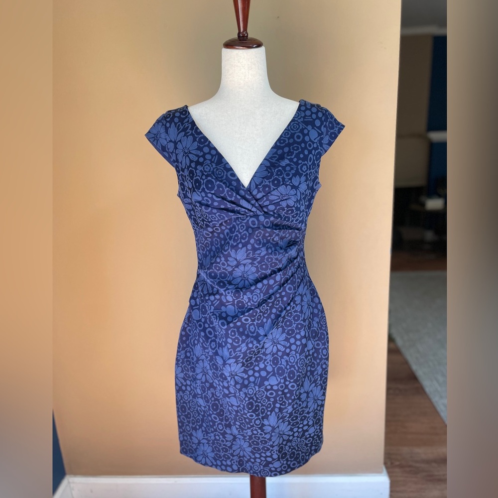 Kay Unger Floral V Neck Cocktail Dress Cap Sleeve‎ Size 8 NWT Vintage Purple